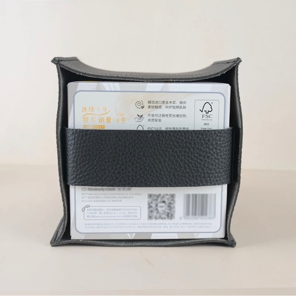 Square Leather Tissue Box Cover, Bathroom Decor, Kleenex Case Urethane Leather - Picture 4 of 8